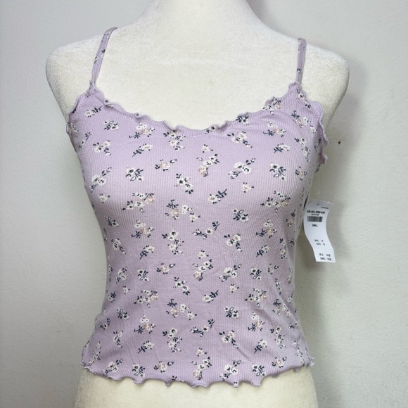 NEW Hollister Y2K babydoll ditzy ditsy floral print lettuce edge lavender cami S - Picture 4 of 16